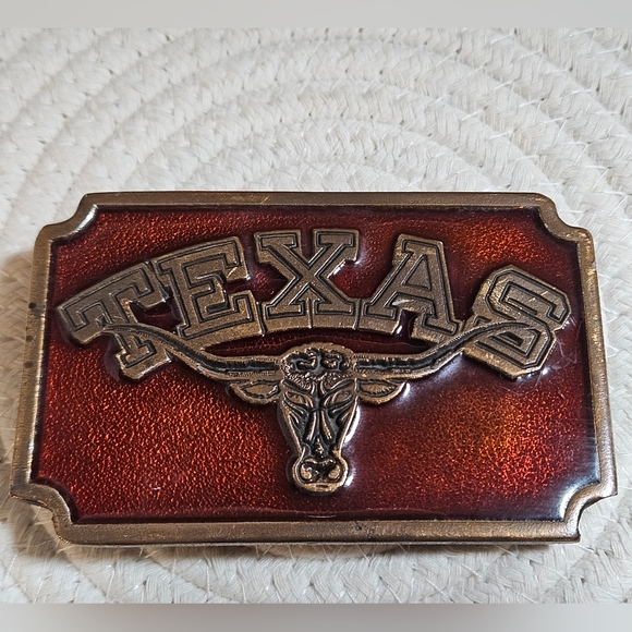 Vintage Koleaco TEXAS Longhorn Limited Edition Belt Buckle U01 Brass Red 1975 US - Picture 3 of 9
